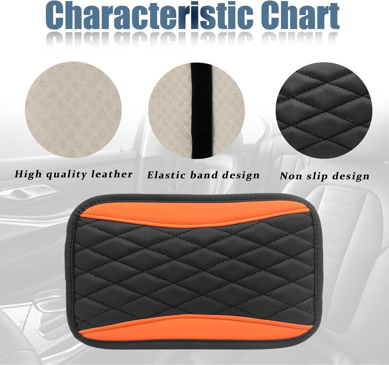 Vrasly Car Center Console Cover, Universal Leather Waterproof Armrest Seat Box Cover Protector, Comfortable Car Decor Accessories Fit for Most Cars, Vehicles, SUVs-Orange - Image 4